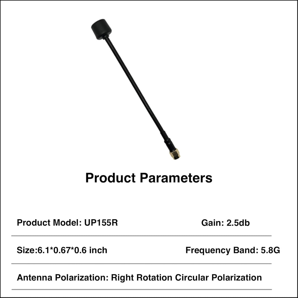2PCS 5.8GHz Long Range FPV Antenna, 2.5db High Gain RHCP SMA Male Antenna Compatible with FPV RC Drone & Transmitter (2PCS-UP155R)