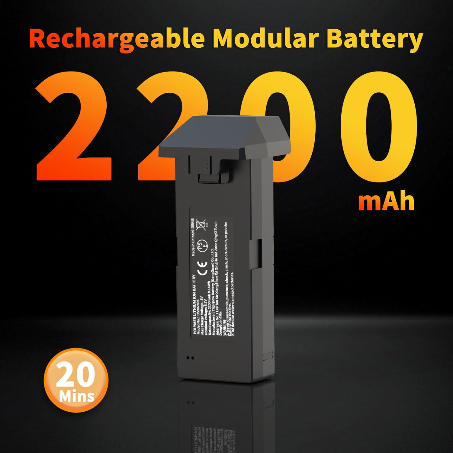 TL16LCD Drone Battery 3.7V 2200mAh Rechargeable Li-ion with USB Cable 1PC