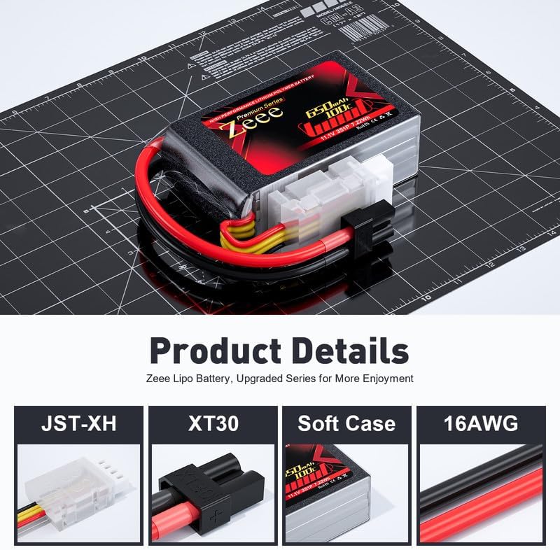 Zeee Premium Series 3S Lipo Battery 650mAh 11.1V 100C with XT30 Plug for FPV Racing Drone Quadcopter Helicopter Airplane RC Boat RC Car RC Models(2 Pack)