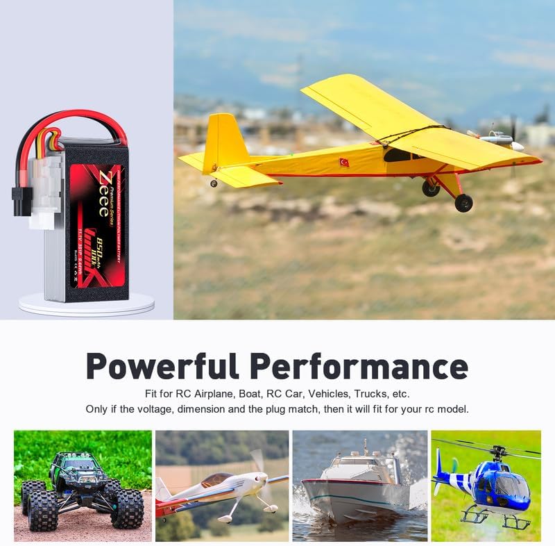 Zeee Premium Series 3S Lipo Battery 850mAh 11.1V 100C with XT30 Plug for FPV Racing Drone Quadcopter Helicopter Airplane RC Boat RC Car RC Models(2 Pack)