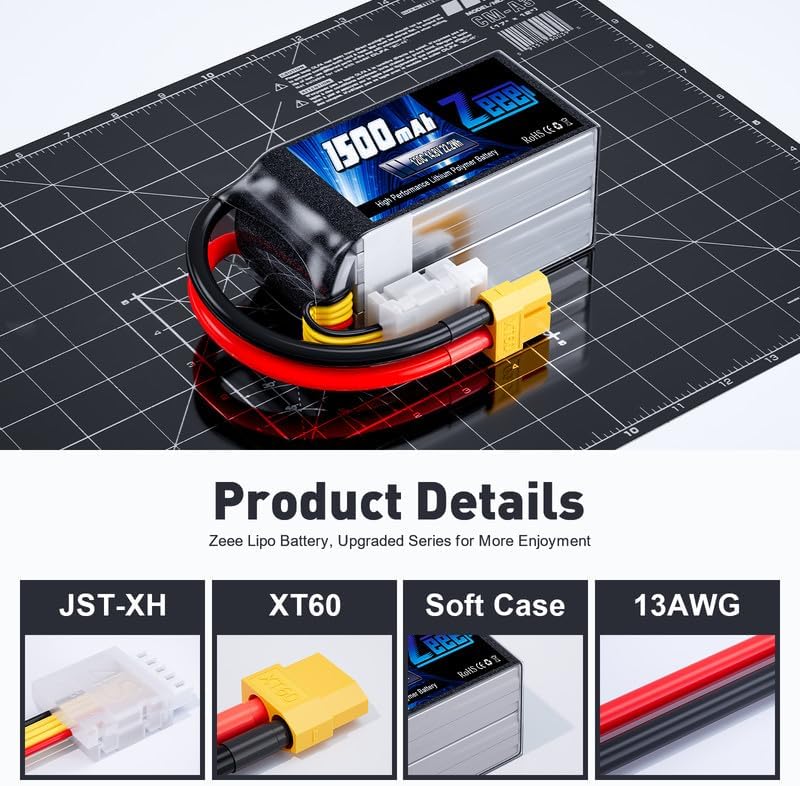 Zeee 4S Lipo Battery 1500mAh 14.8V 120C Graphene Battery with XT60 Plug for FPV Drone Quadcopter Helicopter Airplane RC Boat RC Car RC Models(2 Pack)