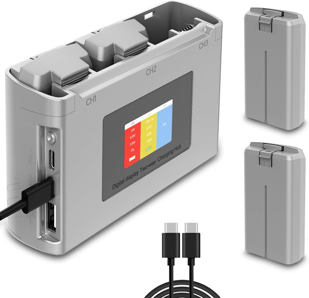 Anegine Mini 4K 2 Battery 2-Pack with Display Two-Way Charging Hub,Compatible with DJI Mini 4K, 2, 2 SE, SE Drone Batteries