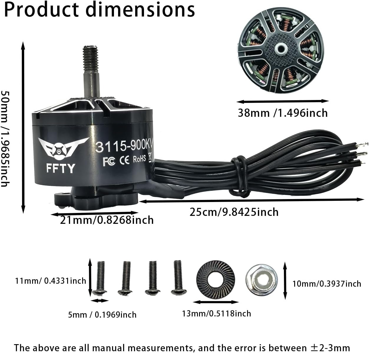 3115 900KV Drone Motors - 3-6S Li-ion Battery, 9-11 inch Propeller, Max Power 1300W Brushless Motor for Multirotor Drones,RC Plane (1)