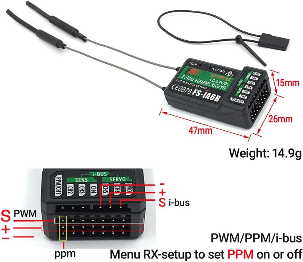 DTXMX Flysky FS-i6 6 Channels 2.4G RC Transmitter and Receiver FS-iA6B Radio Controller for Helicopter Quadcopter FPV Drone (Mode_2)