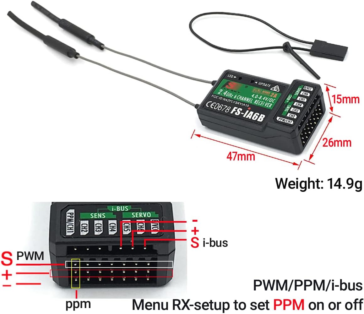 DTXMX Flysky FS-i6 6 Channels 2.4G RC Transmitter and Receiver FS-iA6B Radio Controller for Helicopter Quadcopter FPV Drone (Mode_2)