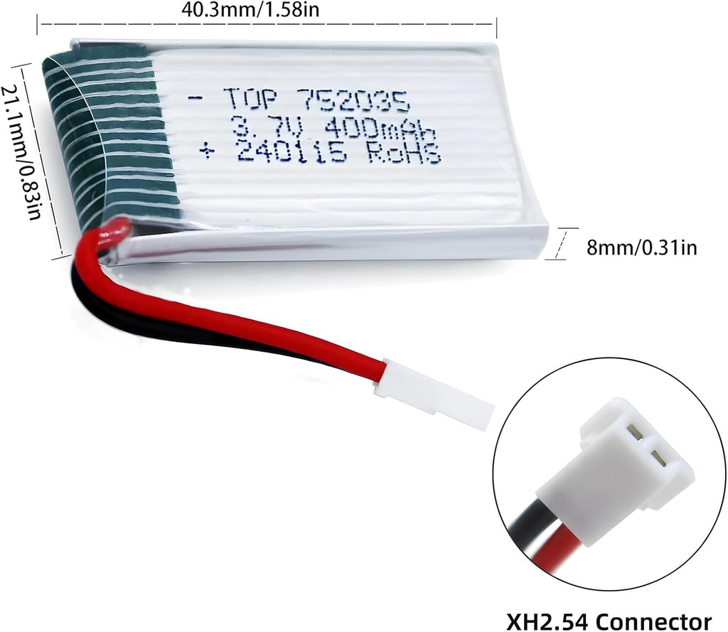 3.7V 400Mah Lipo Battery - 5Pcs Drone Batteries with 5-in-1 USB Charger for Syma Q11 H99W H31 H6C H98 TR-C385 TR-P51 TR-F22 Quadcopter Parts Aircraft Drones Lithium Battery Rechargeable AT-96