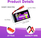 3.7V Lipo Battery 900mAh JST Plug 932540 for MJX Syma Holy Stone Sky Viper RC Quadcopter Drone X56W X400 X400W X300C X400C X800 HS110 HS200 S670 V950hd S1750 V2450 with Chargrer
