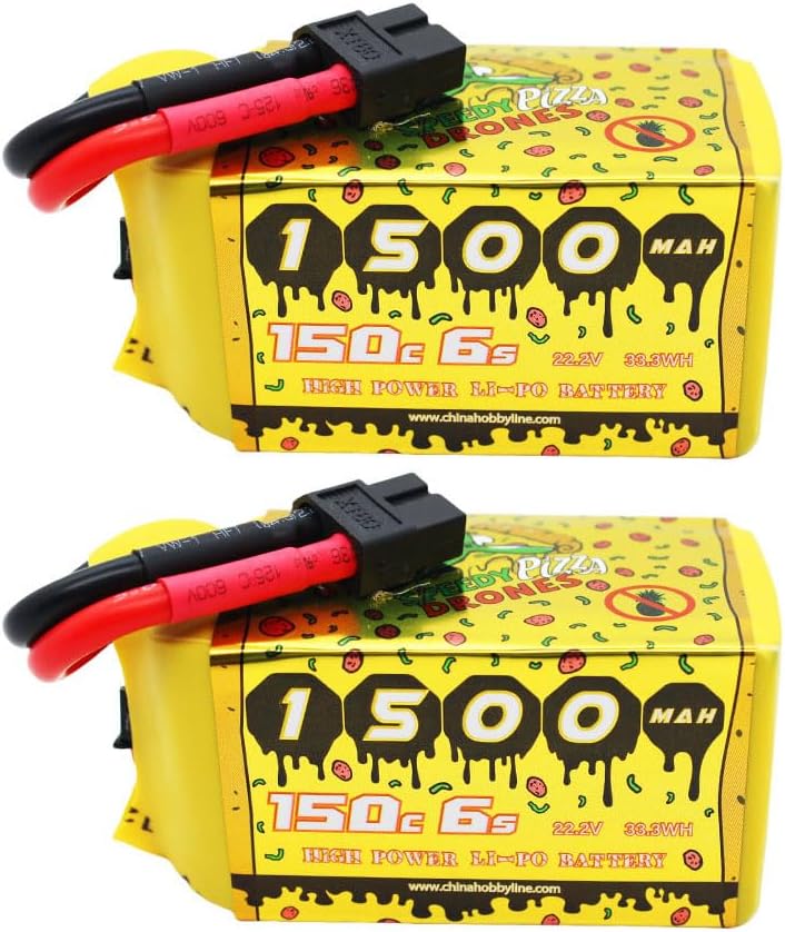 CNHL Speedy Pizza 1500mAh 6S Lipo Battery 22.2V 150C with XT60 Plug for FPV Racing Rc Quadcopter Helicopter Airplane (2 Packs)