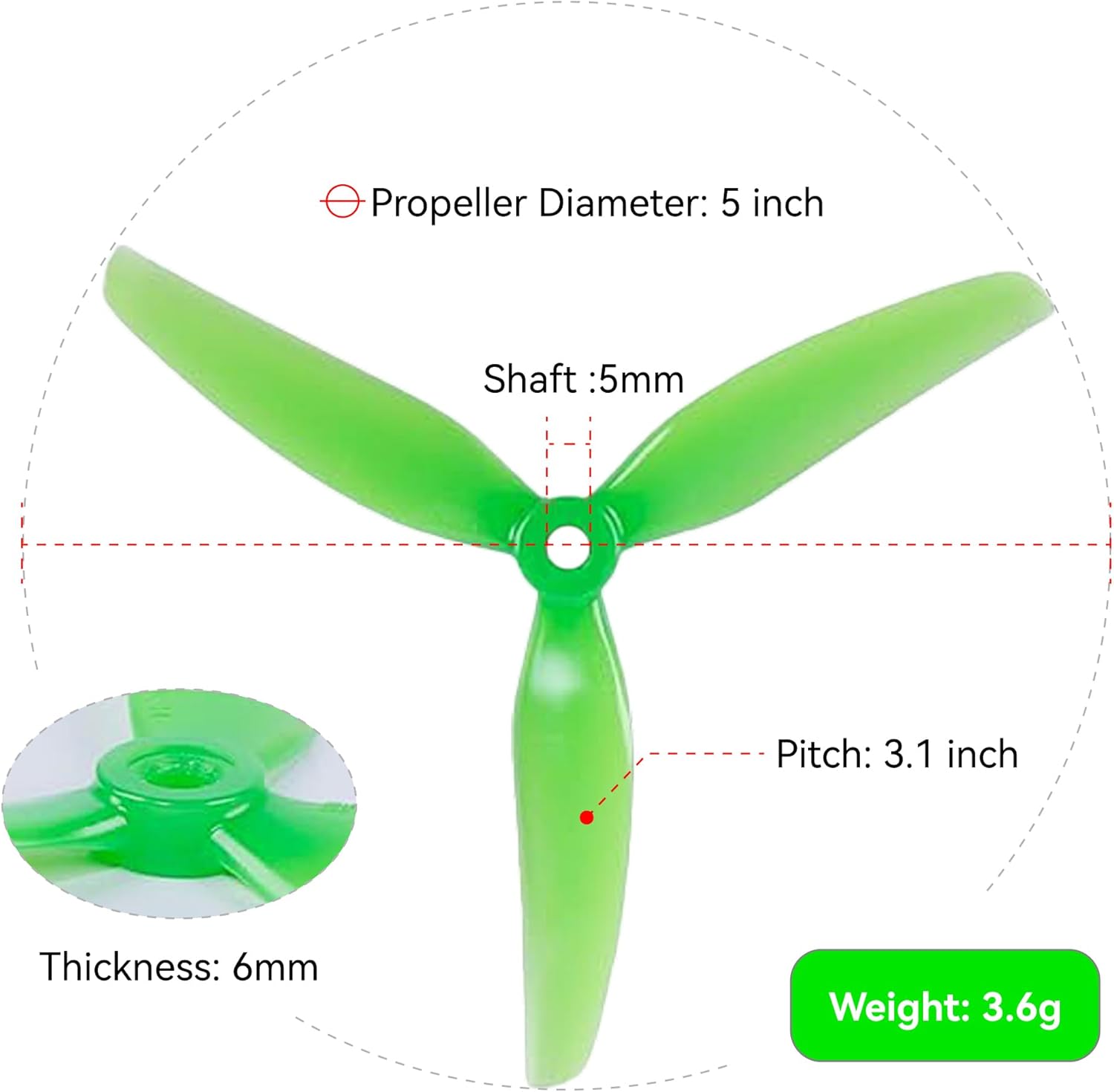 16pcs Fpv Drone Props Propeller: HQProp Ethix S3 Watermelon 5x3.1x3 Tri-Blade 5 Inch Props for 4S 6S FPV Freestyle Racing,8xCW 8xCCW