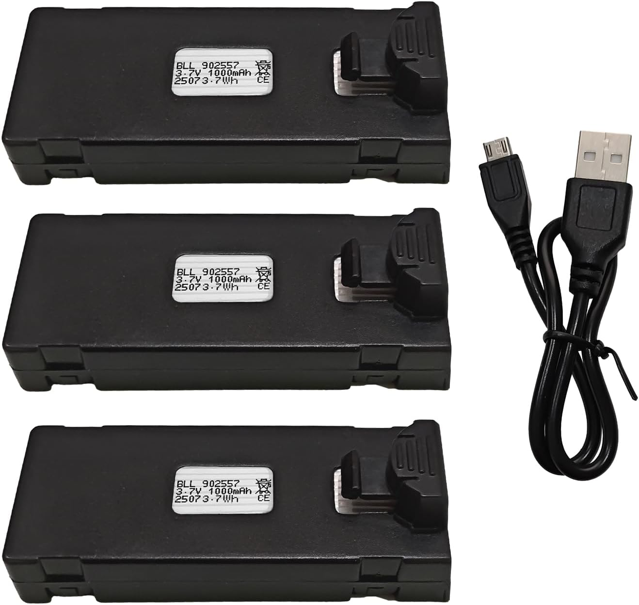 Fytoo 3PCS 3.7V 1000mAh Lipo Battery with 1PCS USB Charging Cable for E88 E88MAX E99 E99MAX BD101 P15PRO P8 A13 A15 K10MAX RC Drone Battery Aerial Photography Quadcopter