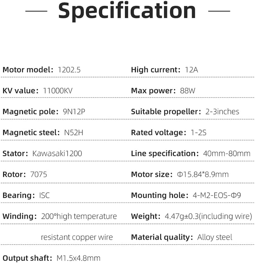 HGLRC Specter 1202.5 11000KV 1-2S Brushless Motor with 80mm Wire Without Plug for Micro Whoop Toothpick Drone