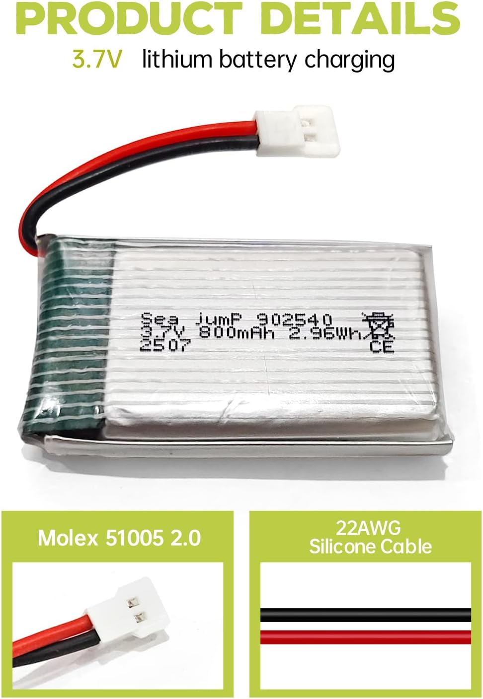 sea jump 6PCS 3.7V 800mAh 25C Lipo Battery with Molex Plug and 6in1 Charger Compatible with WLtoys SYMA Most Drone Quadcopters, Aerial Drones, Gliders, Robot Batteries