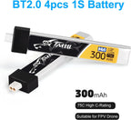 4pcs BT2.0 300mAh 1S Battery 3.8V 75C FPV Lipo Battery with BT2.0 Plug Connector for FPV Tiny Whoop 1S Brushless Whoop Drone