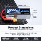Zeee 3S 120C 2200mAh 11.1V Lipo Battery with XT60 Plug RC Graphene Lipo for FPV Drone Quadcopter Helicopter Airplane RC Boat RC Car RC Models(2 Pack)