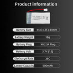 2 Pcs 3.7V 500mAh 25C 752040 Rechargeable Lipo Battery with USB Charger for Syma X5C cheerson CX30 skytech M68 BBS 868 Quadcopter RC Drone Spare Parts