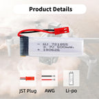 2 Pcs 3.7V 500mAh 25C 721855 JST Plug Rechargeable Lipo Battery with 1S USB Charger for UDI U818A U817A U817 U818A-1 V959 V222 V929 RC Quadcopter Drone