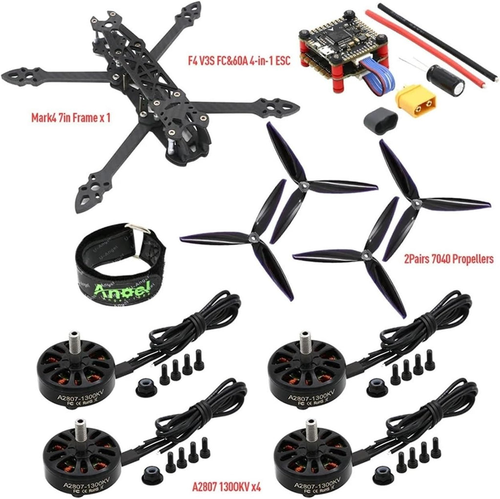 MARK4 7inch Carbon Fiber Frame A2807 1300KV Brushless Motor Propeller Drone Set Long Range(Sample no FC)