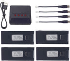 sea jump 4PCS 3.7V 1800mah Lithium Battery with 4in1 Charger for E88 E88PRO E88MAX E525 E99 E99PRO P1 P5PRO K3 S1 P8 RC Four-axis Aircraft Accessories UAV Spare Lithium Battery