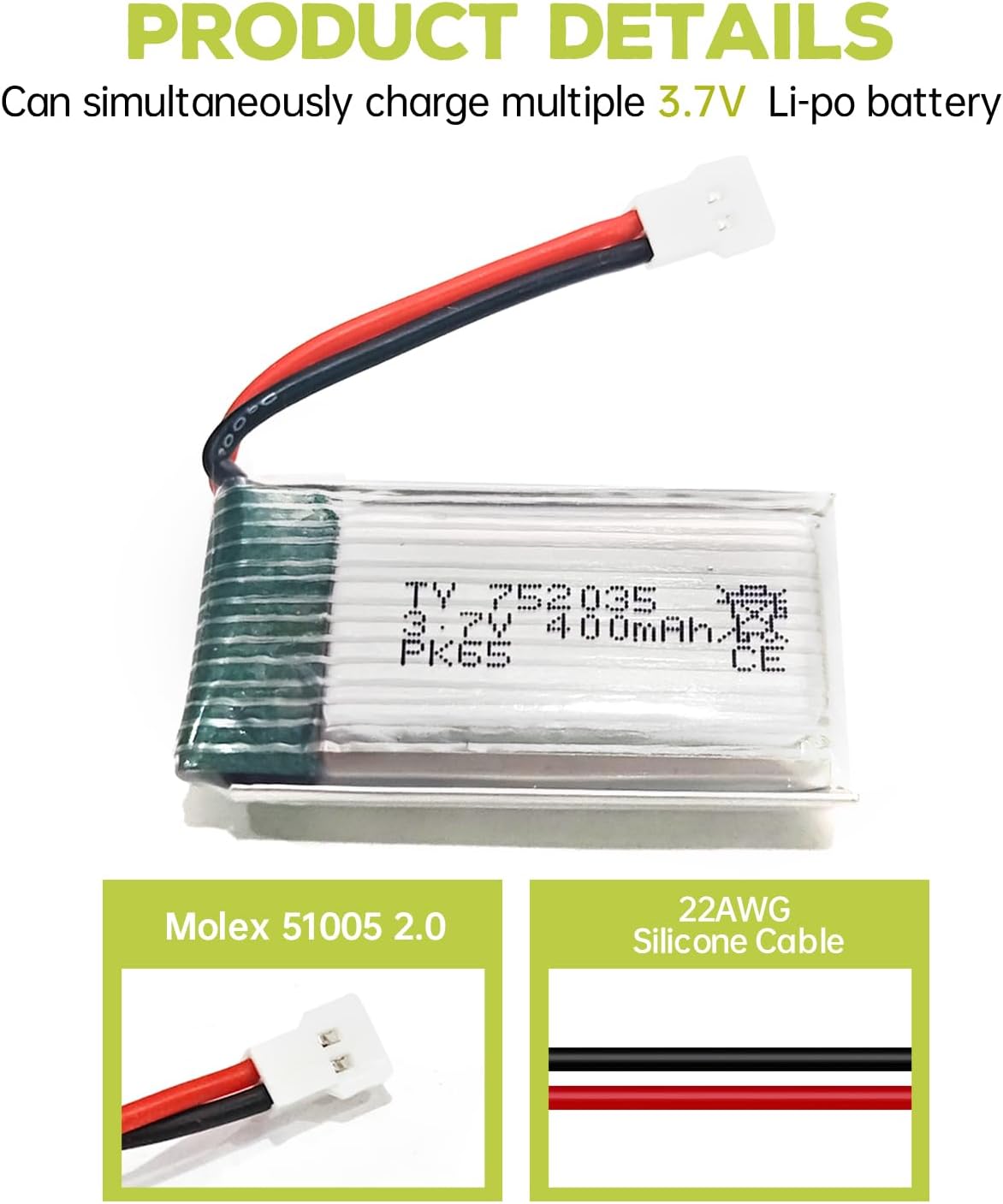 Fytoo 5PCS 3.7V 400mAh Lithium Battery with 5 in 1 Charger for SYMA Q11 H99W H31 H6C H98 AT-96 TR-C385 TR-P51 TR-F22 Quadcopter Spare Parts Aircraft Model Drone Battery (Black)