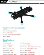 SPARKHOBBY Axisflying Manta 3.6inch Squashed-X Carbon Fiber Frame Kit Wheelbase 162mm Suitable for Gemfan-3630 Prop 3.6¡± Freestyle Drones (3.6 Manta KIT)