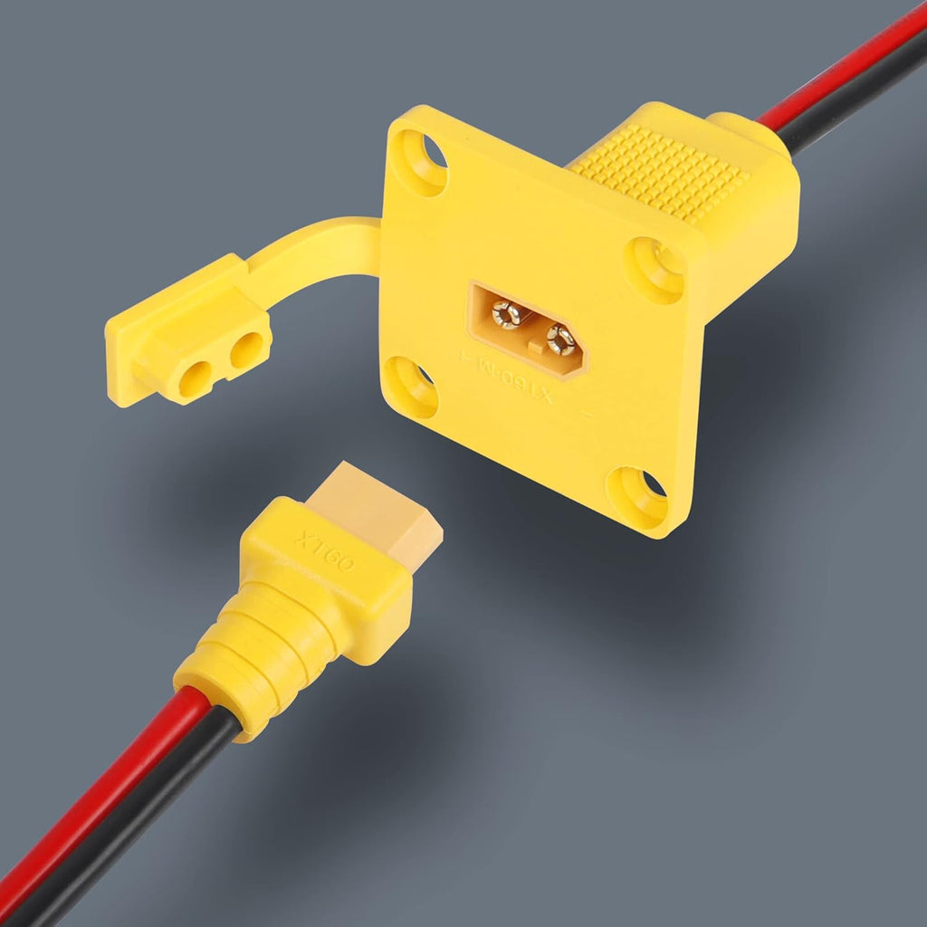 CERRXIAN 2FT 12AWG XT60 Male Bare Wire with Mount Panel, XT60 Male Plug with Mout Panel to Open Bare Wire for RC Lipo Battery FPV Drone