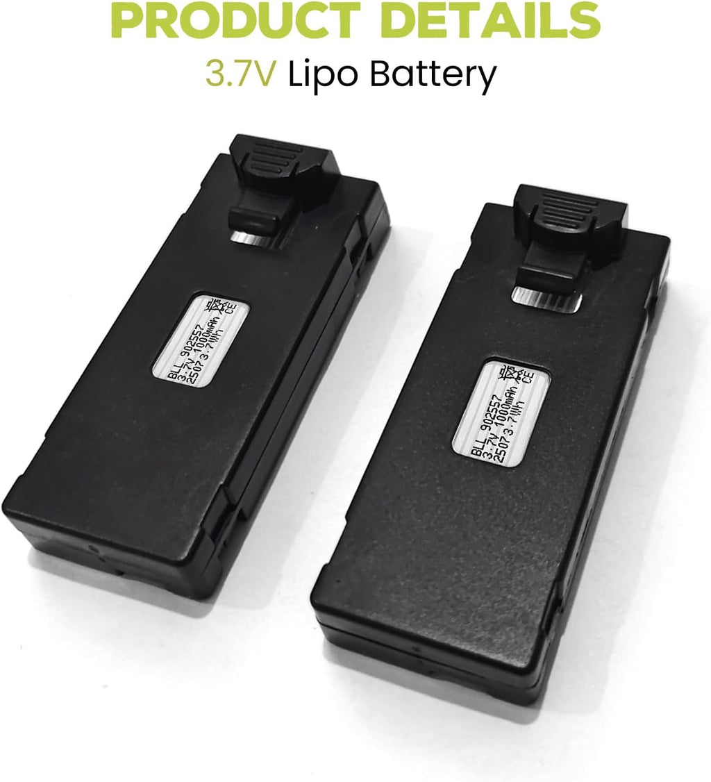 sea jump 2PCS 3.7V 1000mAh Lipo Battery Suitable for E88 E88MAX E99 E99MAX BD101 P15PRO P8 A13 A15 K10MAX RC Drone, Aerial Quadcopters High-Capacity Battery Spare Parts