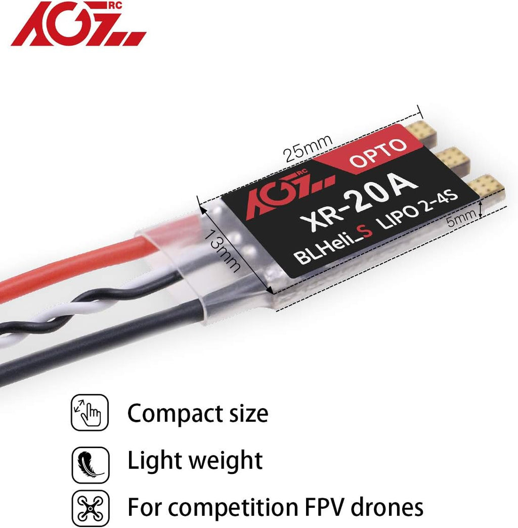 AGFRC 20A ESC Brushless DSHOT600 BLHeli_S 2-4S Lipos Electronic Speed Controller for FPV QAV Drone Multirotor Quadcopter (XR-20A)