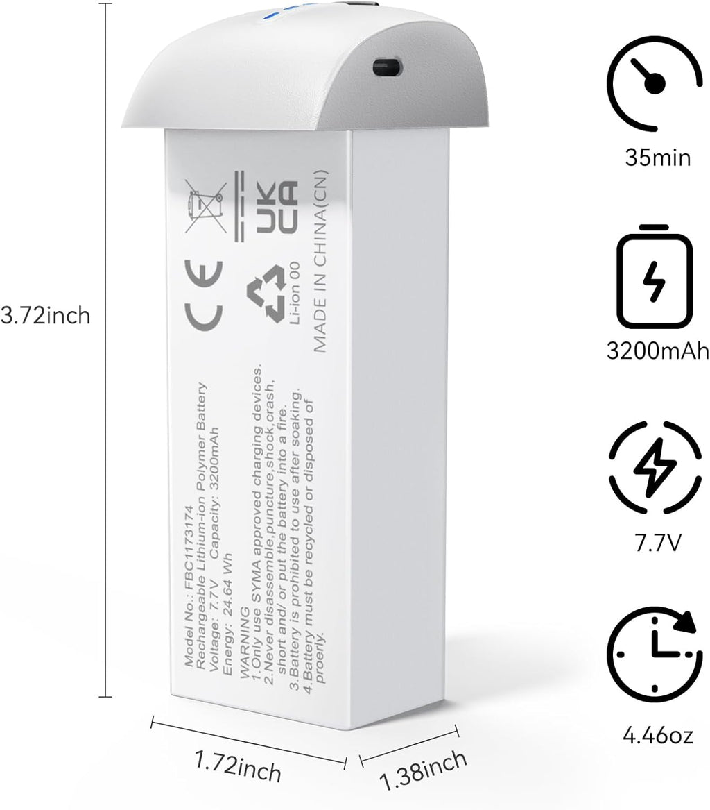 Ruko F11PRO 2 Drone Battery, 7.7V 3200mAh Rechargeable Lithium Battery with Type-C Cable, Support Fast Charging, Grey