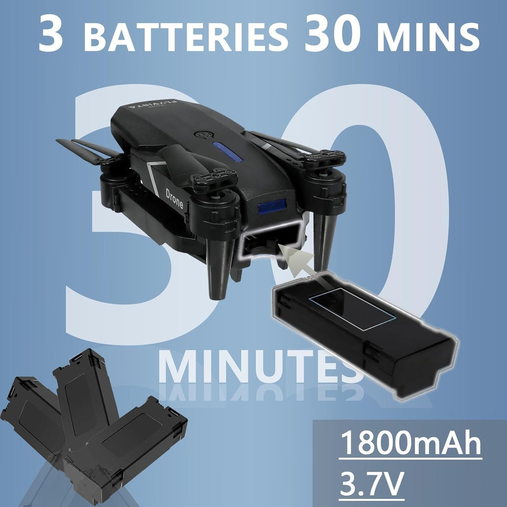 FLYVISTA Mini Drone with Camera for Adults Kids, 1080P WiFi FPV Camera Drone with 3 Batteries, One-Click Take Off/Landing, Altitude Hold, Headless Mode, 360¡ã Flips, 3-Gear Speeds, Emergency Stop, Carrying Case, Toys Gifts for Kids and Adults Beginner