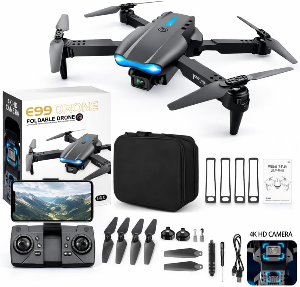 Mini E99 Pro RC Drone with Dual Camera, WiFi FPV, Foldable Design, Brushless Motor, Remote Control, 1 Rechargeable Batteries ¨C Electronic Camera Drone