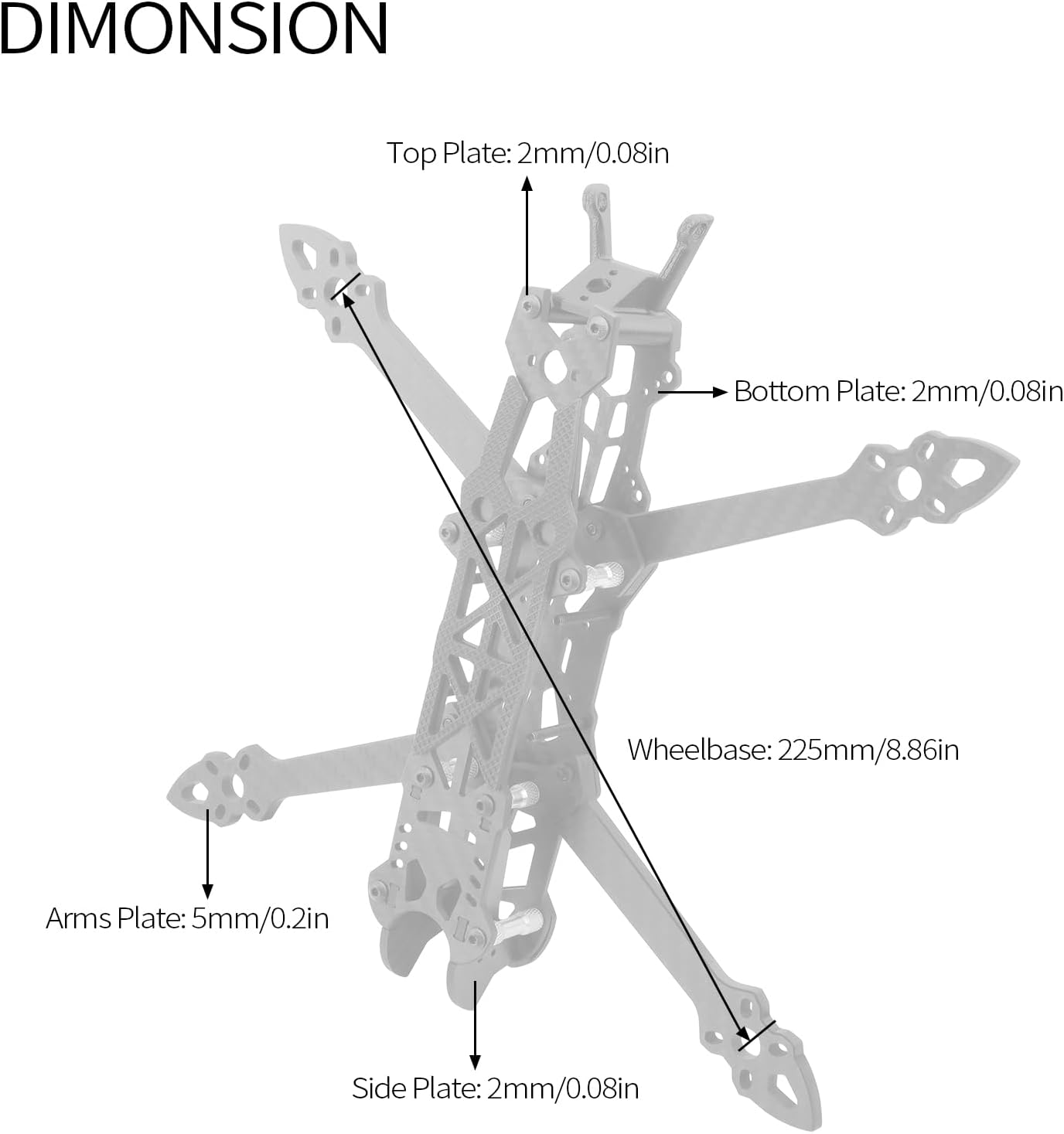 Mark4 HD 5-Inch FPV Racing Drone Frame Kit, 225mm Wheelbase Carbon Fiber Quadcopter Frame with 5mm Arm for RC Freestyle FPV, Drone Quad Compatible with DJI FPV Air Unit Vista System