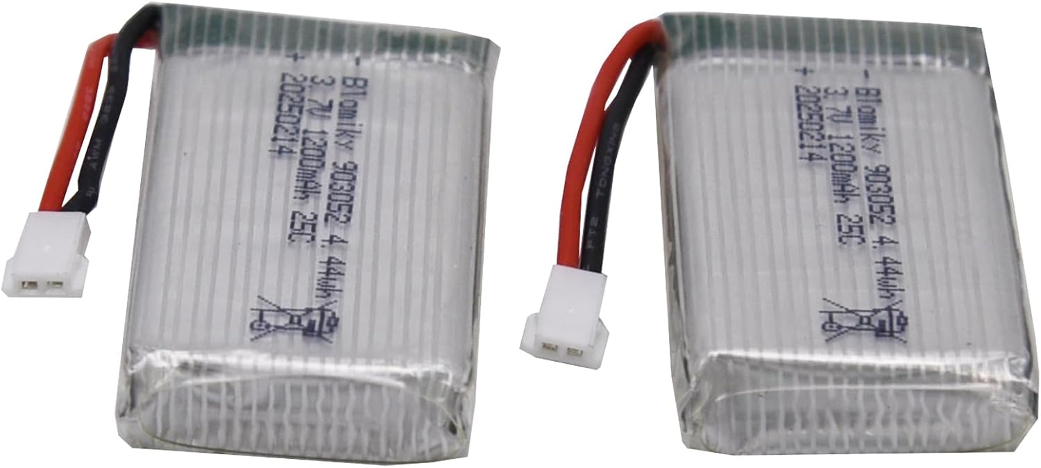 Blomiky 2 Pack 3.7V 1S 1200mAh Li-PO MX2.0 Plug 25C Batteries and 2 Cables Suitable for Syma X5SW X5SC RC Quadcopter Helicopter Drone / 3.7V 1200mAh MX2.0 * 2