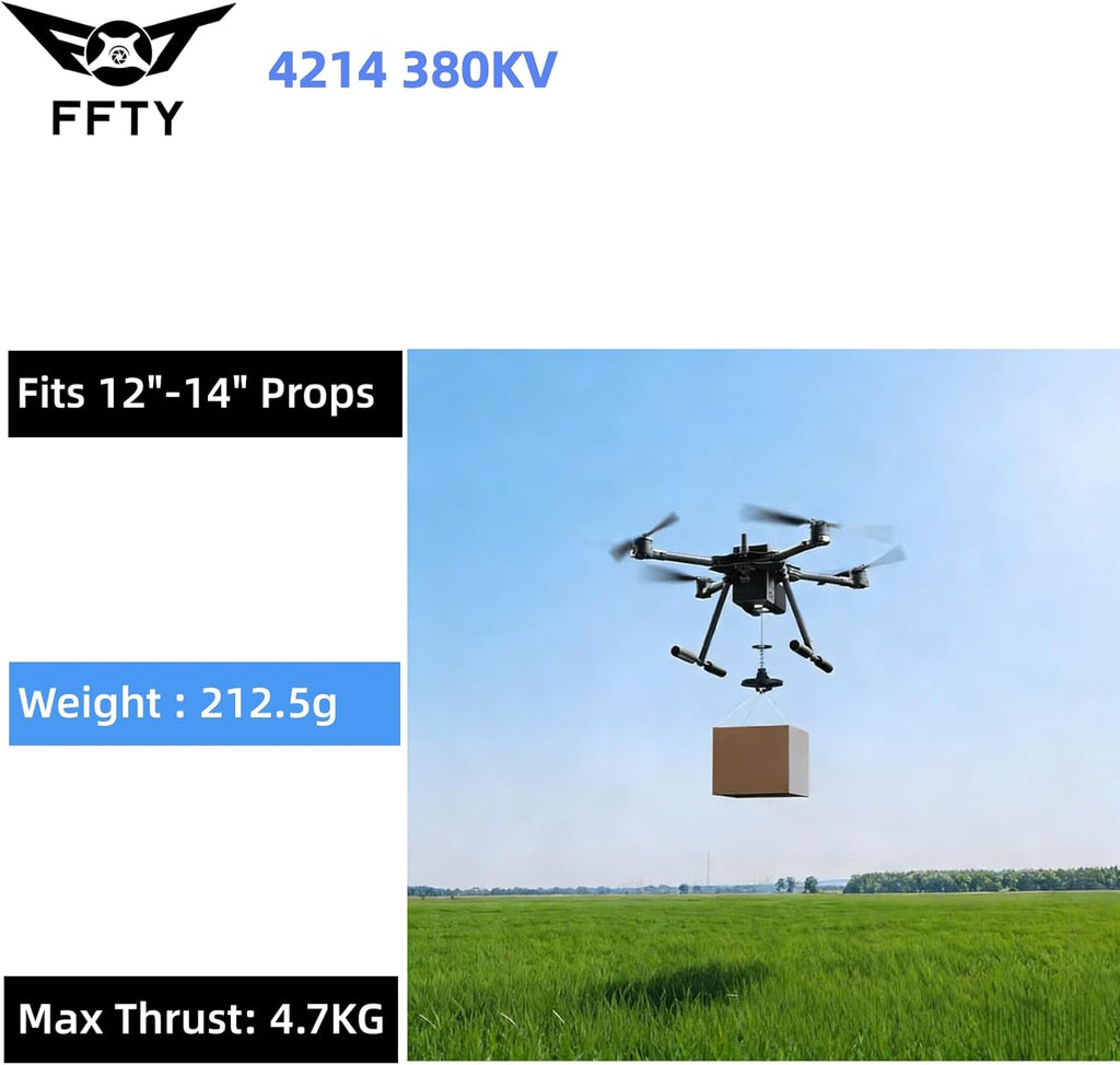 4214 380KV Brushless Motor 4.7kg(10.4lbs) Max Thrust for Cinematic Aerial Photography, Heavy Lift, Agricultural Spraying, and Industrial Inspection Drones (1)