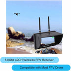 5.8Ghz FPV Receiver Monitor 7 Inch, Dual Diversity Receiver with 40 Channels Auto-Scan, 800x480 Resolution 600cd/m2 Brightness LCD Screen for FPV Drone Racing and Outdoor Monitoring