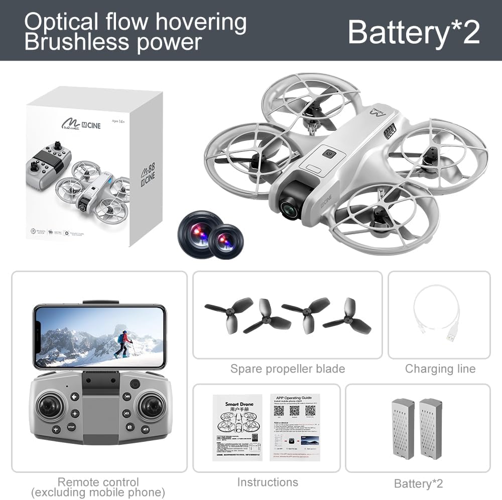 Drone with HD Camera for Adult Beginners, Brushless Motor, One Key Take Off/Land, Optical Flow Positioning, Gesture Photo Video RC Quadcopter with 2 Battery Drones Gift for Adults, Beginners