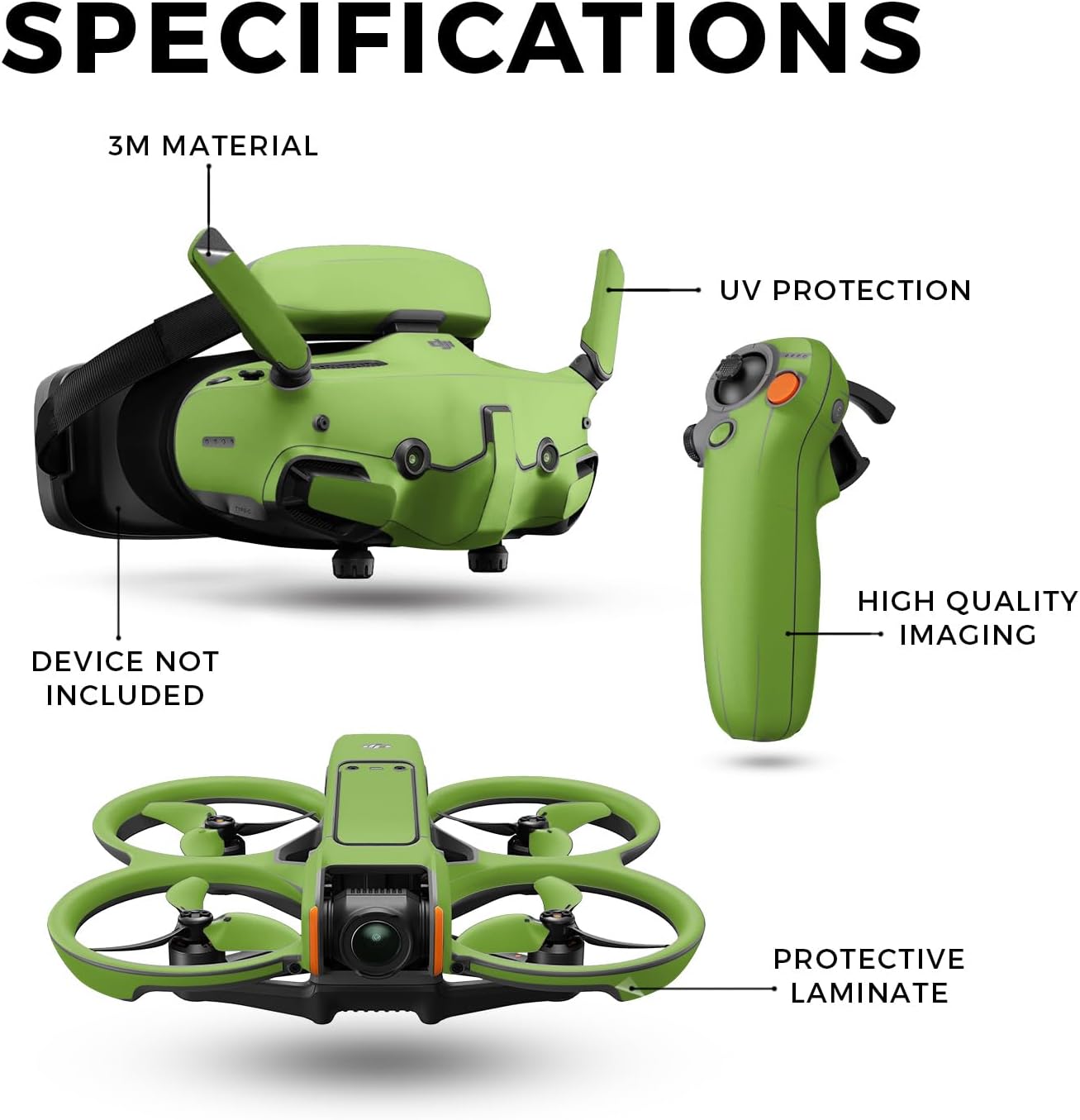 Drone Skin Compatible with DJI Avata 2 Bundle (2024) - Solid Lime Green - Premium 3M Vinyl Protective Wrap Decal Cover - Easy to Apply | Crafted in The USA by MightySkins