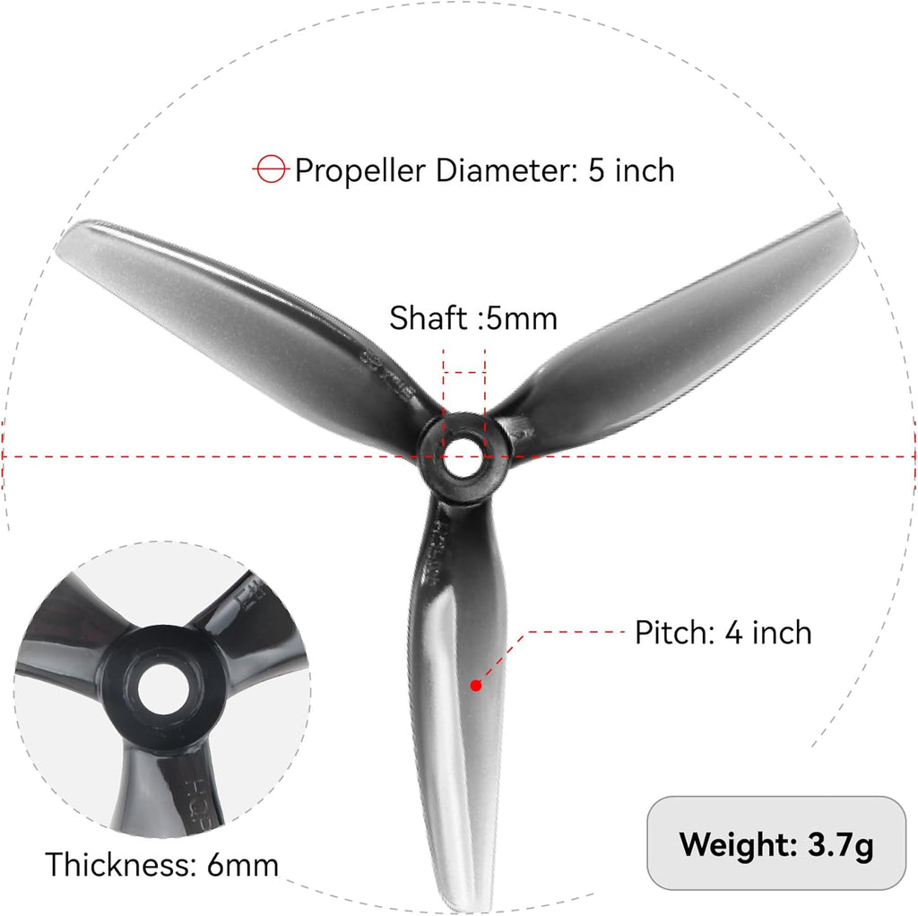 16pcs Fpv Drone Props Propeller: HQProp Ethix S5 Light Grey 5x4x3 Tri-Blade 5 Inch Props for 4S 6S FPV Freestyle Racing,8xCW 8xCCW