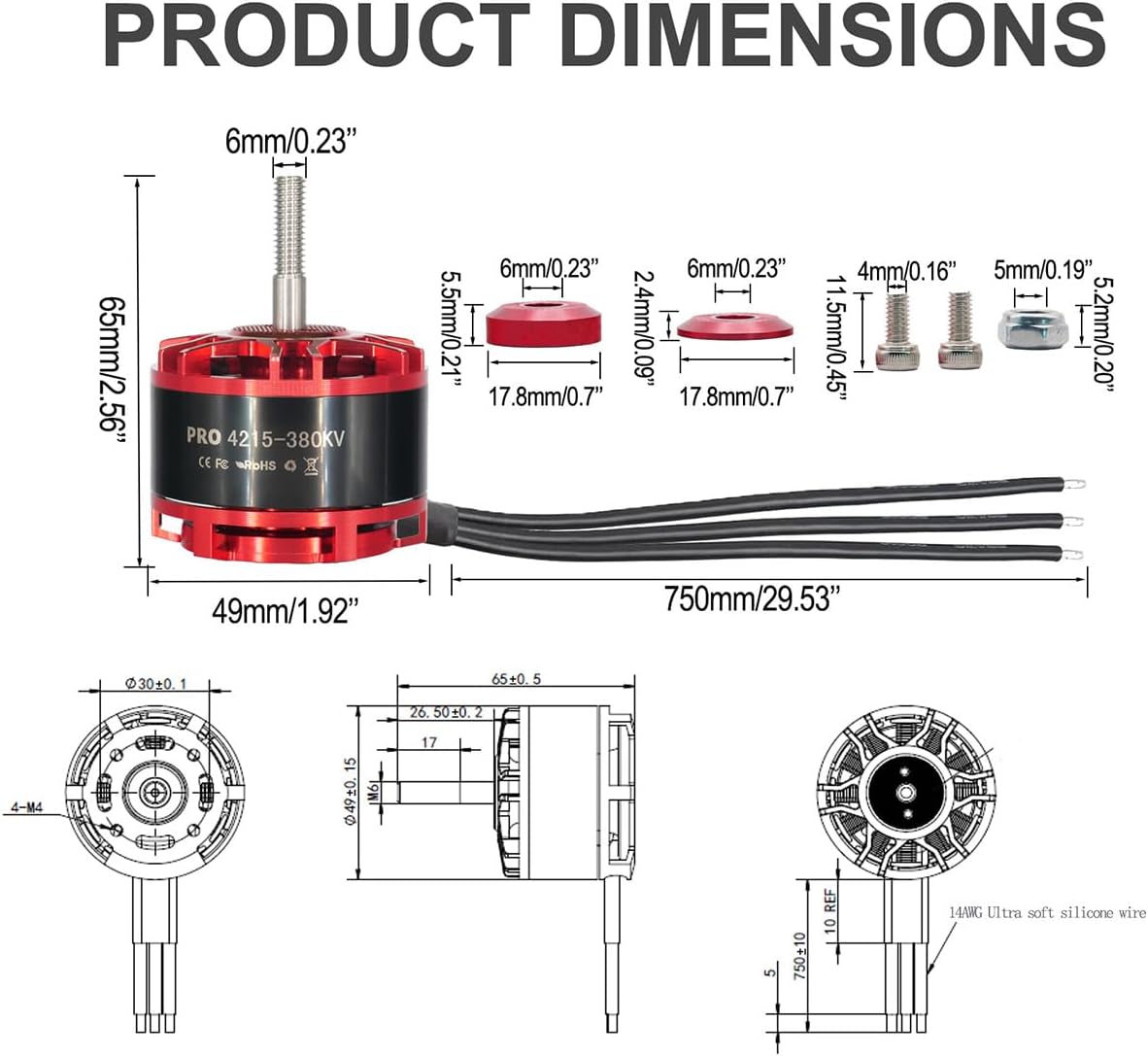 4PCS PRO 4215-380kv Brushless Motor 6-12s Quadcopter Motor for 13-15¡¯¡¯Propeller,FPV Multicopter Drone Replacement,Thrust 7.1KG(15.6 lbs) for Drone Long Range RC Plane,Airplane,Hexcopters,Octocopters