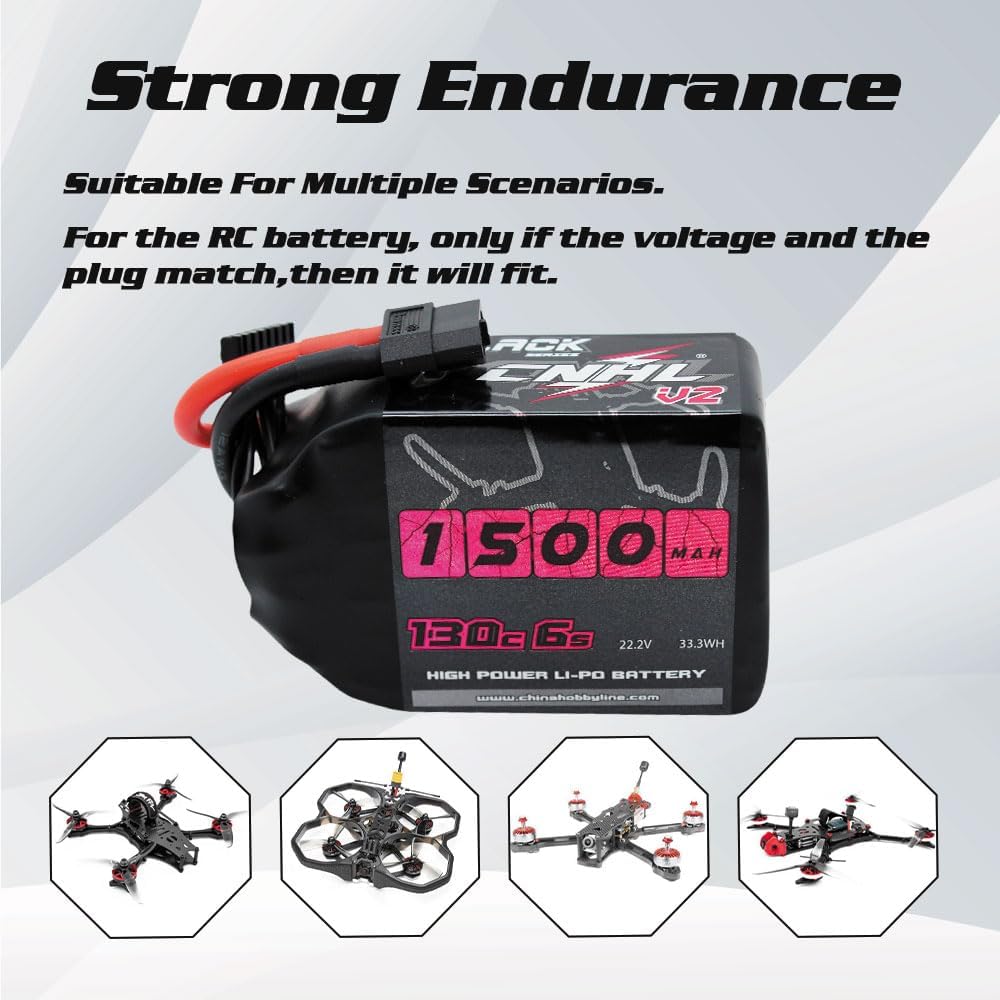 CNHL 6S Lipo Battery 1500mAh 22.2V 130C with XT60 Plug for FPV Drone Racing RC Quadcopter Helicopter Airplane (2 Packs)