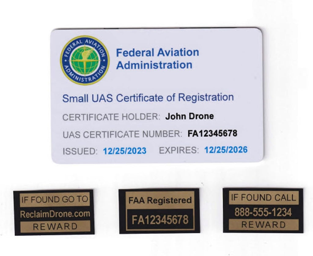 FAA Drone Labels (2 Sets of 3) + FAA UAS Registration ID Card for Hobbyist Pilots - Optional Battery Labels