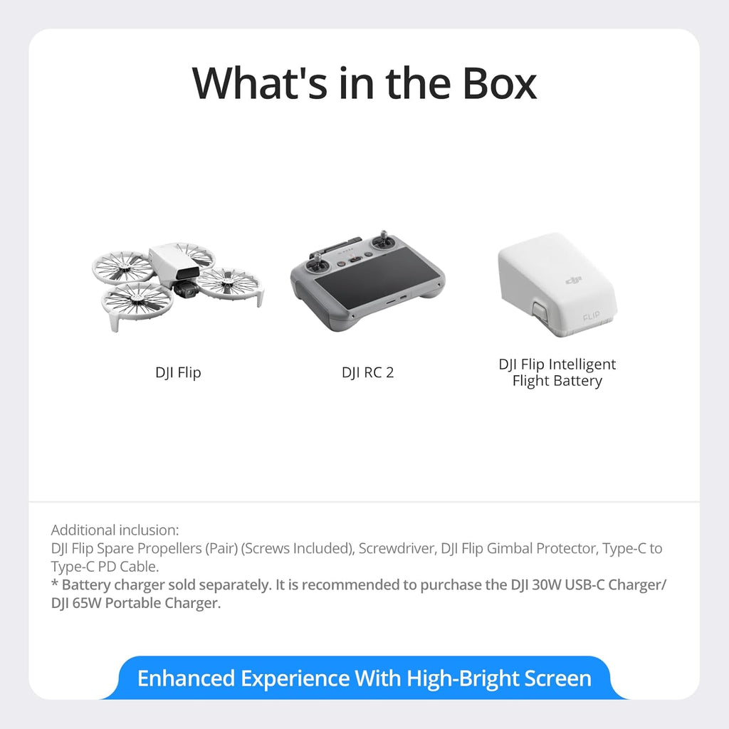 DJI Flip with RC 2 Screen Remote Controller, Follow Me Drone with 4K UHD Camera for Adults, Under 249g, 3-Axis Gimbal Stabilization, Palm Takeoff, 31-Min Flight Time Bundle with Deco Gear Accessories