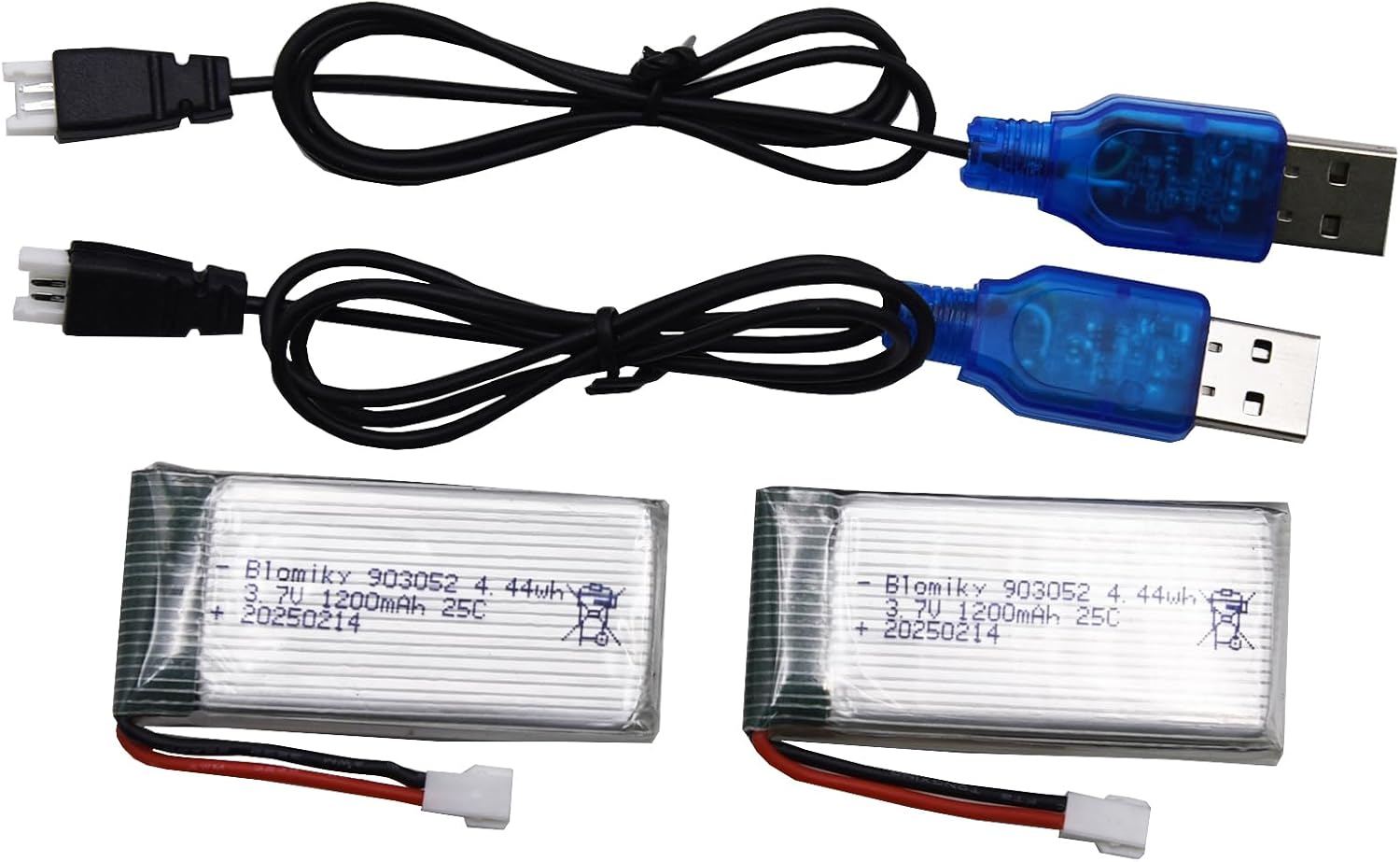 Blomiky 2 Pack 3.7V 1S 1200mAh Li-PO MX2.0 Plug 25C Batteries and 2 Cables Suitable for Syma X5SW X5SC RC Quadcopter Helicopter Drone / 3.7V 1200mAh MX2.0 * 2