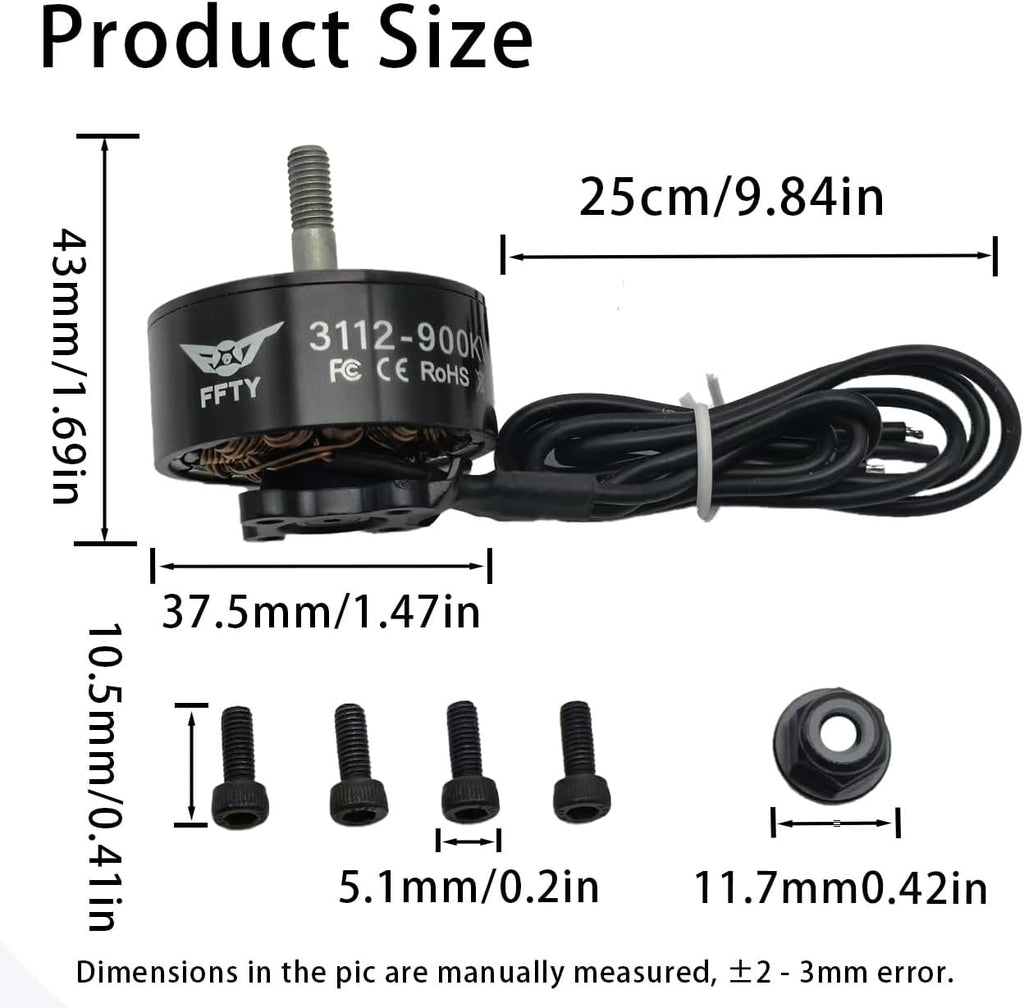 4 Pcs 3112 900KV Brushless Motor for Drone ¨C High-Power BLDC Motor for 9-10 inch Props, 1545W Max, FPV Drone Motors, Brushless RC Motor for Quadcopter, Hexacopter, RC Plane (4)