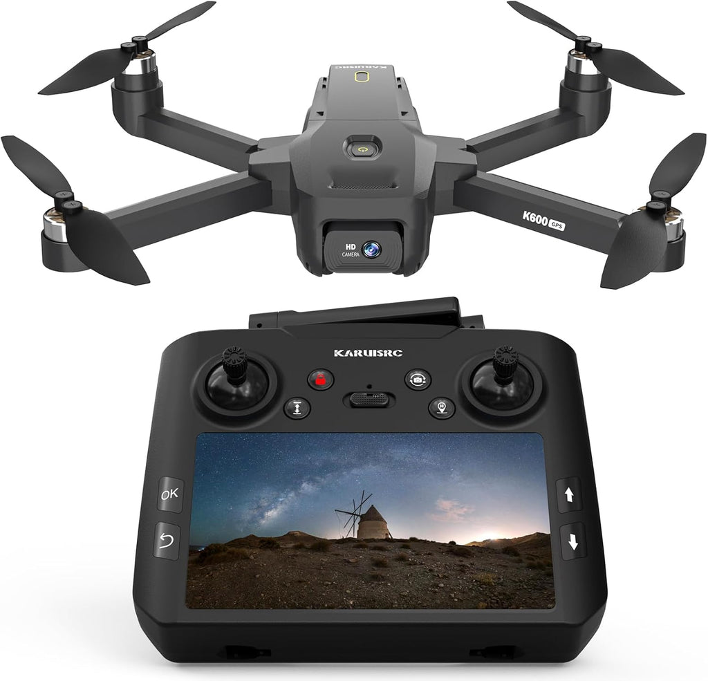 GPS FPV Drone with EIS Camera for Adults, 4.5 Inch LCD Screen on Controller£¬Al Track with Professional GPS£¬Follow Me, Auto Return£¬Easy Fly and Foldable Quadcopter for Beginners£¬Under 249g