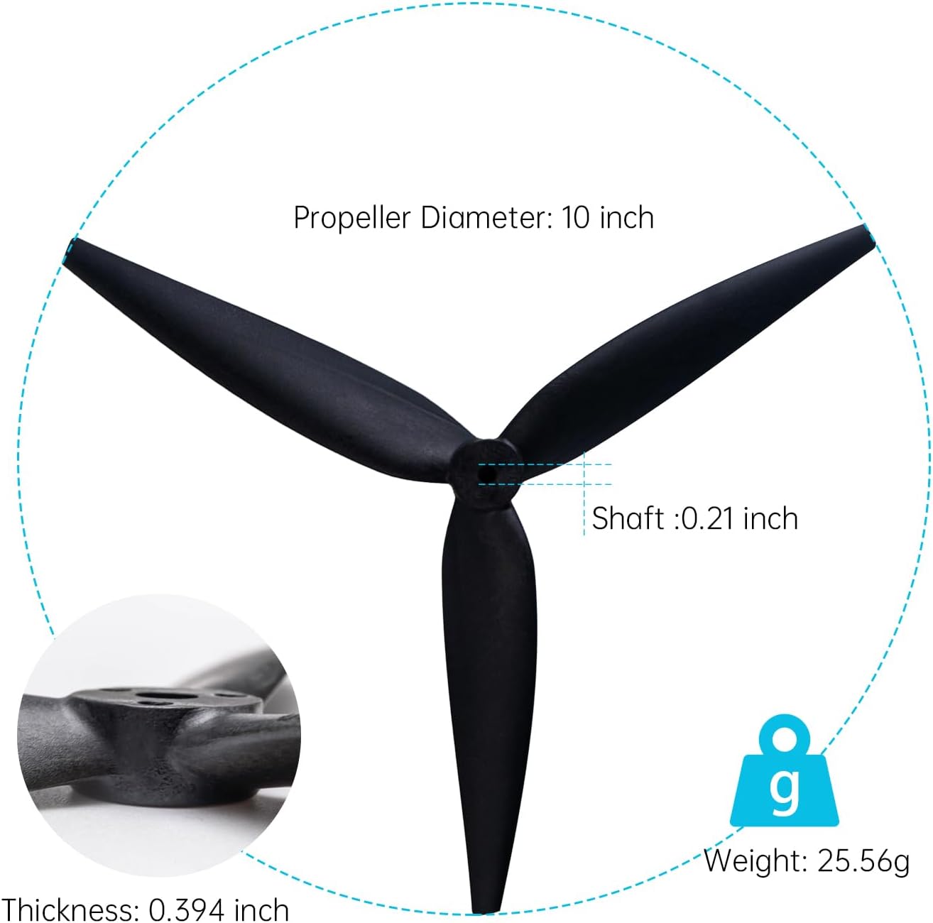 1050 10 Inch Propeller 3 Blade Fiberglass Carbon Nylon, Multirotor Aircraft Drone Parts, 2 Pieces, Black