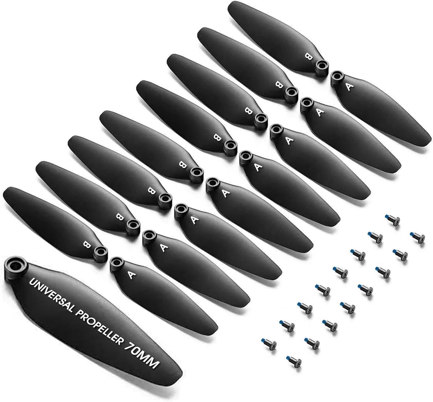 Universal 70mm/2.76In Drone Propellers for S159, S166, S167, S197, V168 Models - Replacement Drone Accessories with Stable and Low-Noise Operation, Easy Installation and Removal,16-Pack (Black)