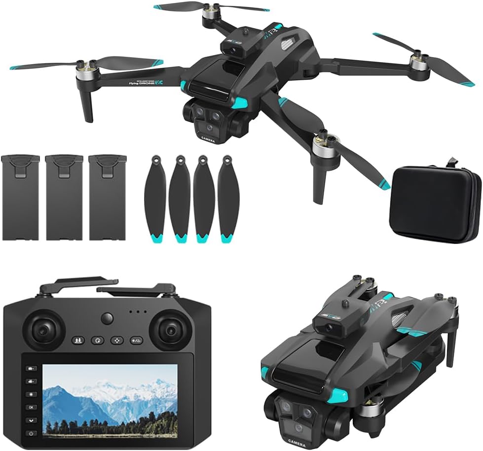 Drone For Adult,4.5 Screen,5G Remote Controller With Camera,6K HD Camera FPV Live Video,Altitude Hold Gesture Selfie One Key Take Off Landing 3D Flips Waypoint Fly Drone (3 Batteries)