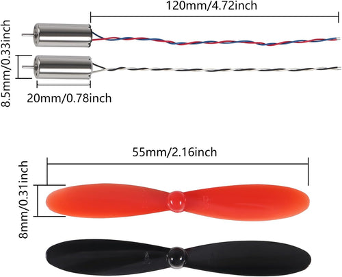 8pcs 8520 Coreless Motor 8.5 x 20mm Brushed Motors Hollow Cup Drone Motor+ 8pcs 55mm CW CCW Propeller for DIY Micro Quadcopter RC Drone
