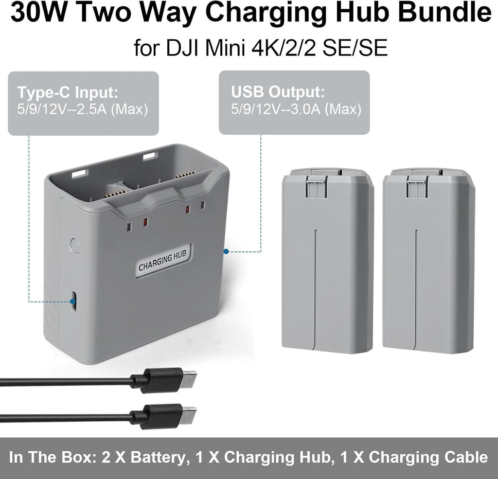Mini 4K/2 Series Intelligent Flight Battery(2 Pack) with Two-Way Charging Hub, 31mins Max Flight, 2400mAh-7.7V Replacement Battery Fly More kit for DJI Mini 4K/2/2 SE/SE