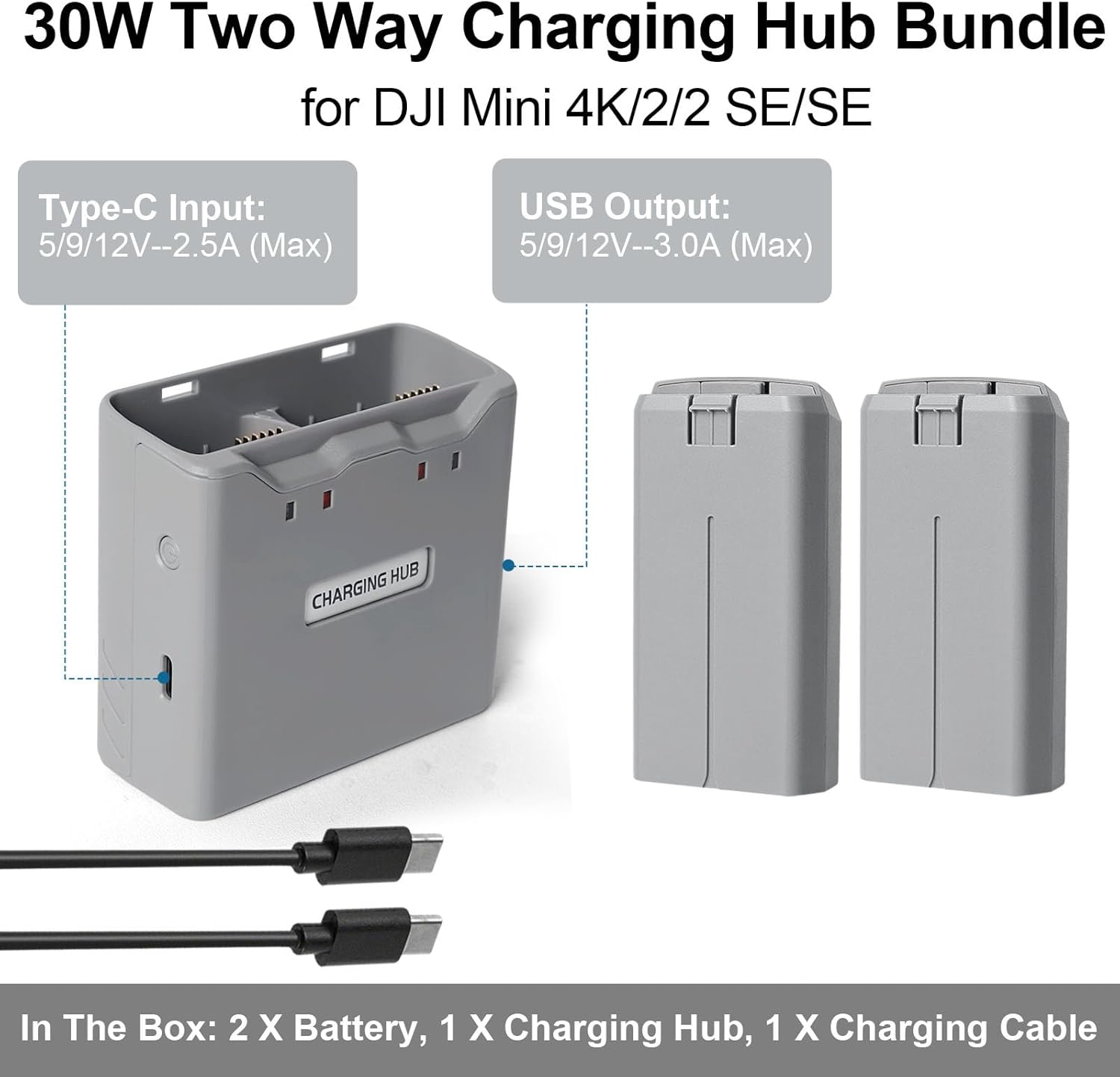 Mini 4K/2 Series Intelligent Flight Battery(2 Pack) with Two-Way Charging Hub, 31mins Max Flight, 2400mAh-7.7V Replacement Battery Fly More kit for DJI Mini 4K/2/2 SE/SE